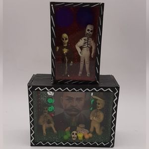 Funeral Grave Plus Mr. & Mrs. Day of the Dead Shadow Box Mexican Folk Art Brand